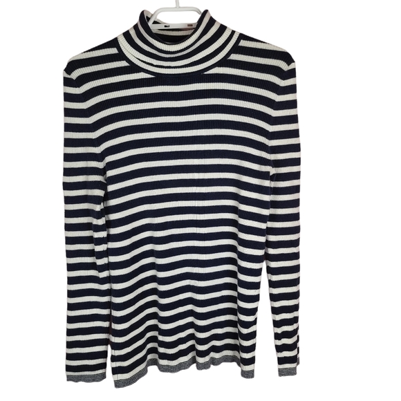 Gap long sleeve striped turtleneck knit blue and white size L - Picture 1 of 4